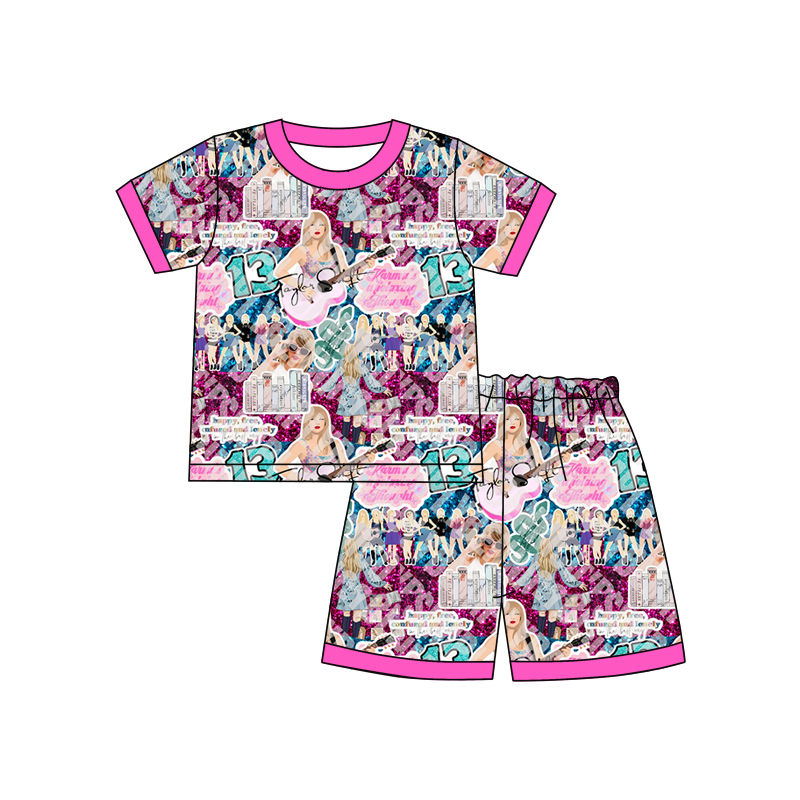 Baby Girls Pink Singer Tee Top Shorts Pajamas Clothes Sets preorder(moq 5)