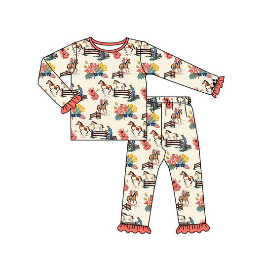 Baby Girls Western Rodeo Flowers Long Sleeve Top Pants Pajamas Sets preorder(moq 5)