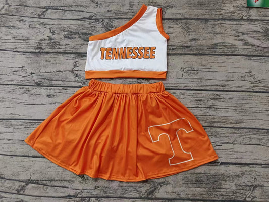 Baby Girls Tennessee Team One Shoulder Top Skirt Clothes Sets Preorder(moq 5)