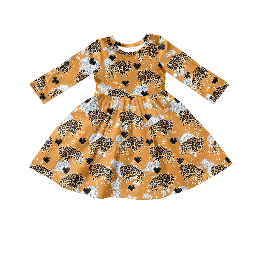 Baby Girls Leopard Cow Mustard Dresses preorder(moq 5)