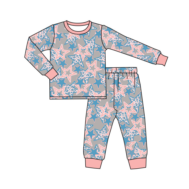 Baby Girls Western Pink Stars Pajamas Clothing Sets preorder(moq 5)