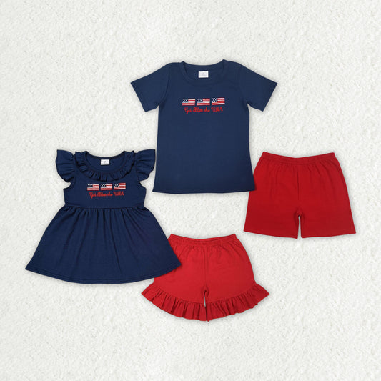 Baby Kids 4Th Of July Flags Sibling Summer Shorts Clothes Sets