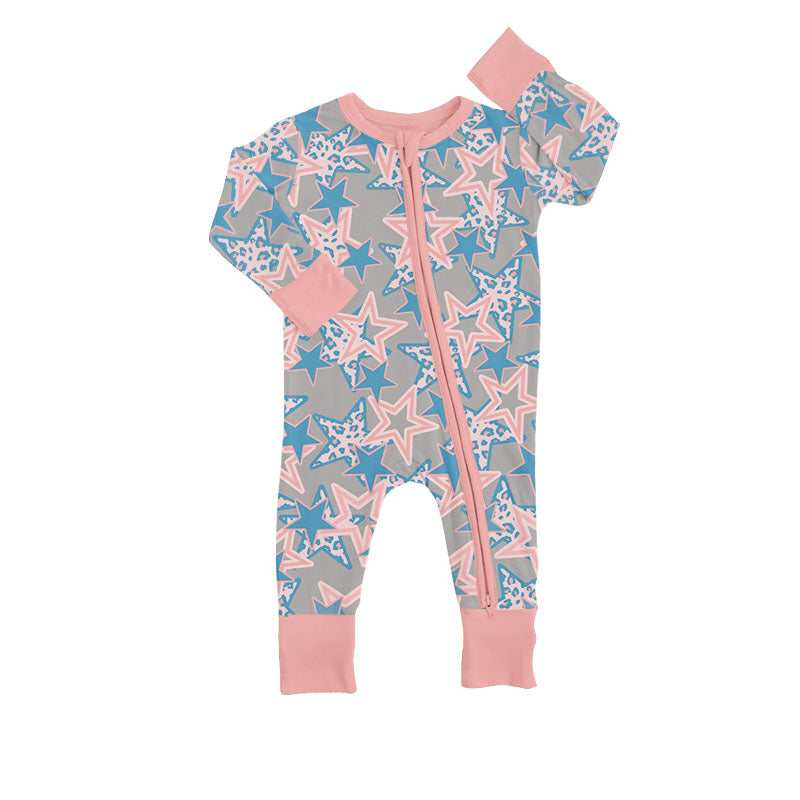 Baby Girls Pink Stars Zip Rompers preorder(moq 5)