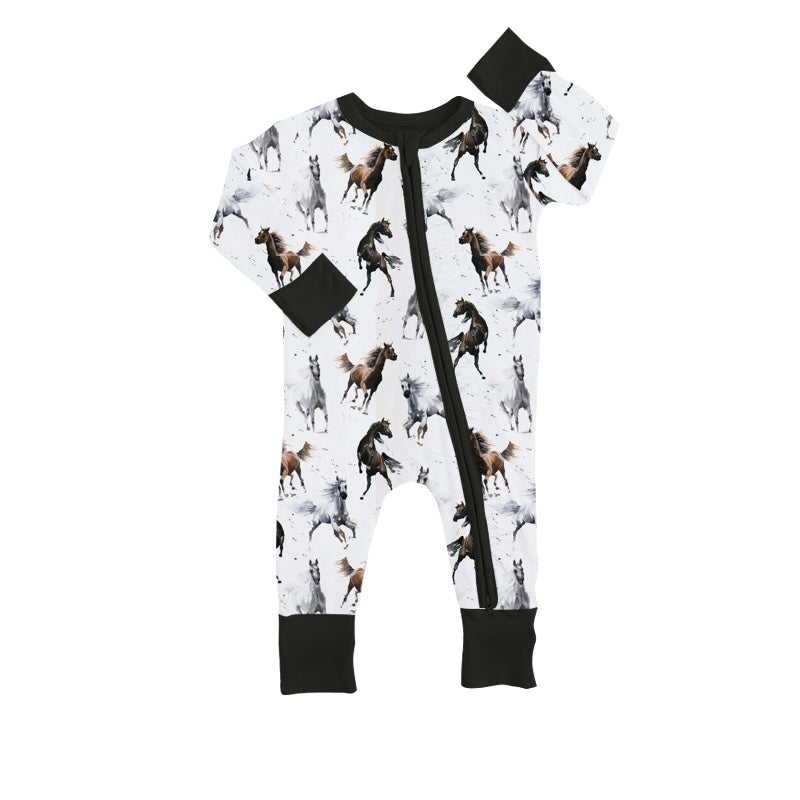 Baby Kids Grey Horse Long Sleeve Zip Rompers preorder(moq 5)