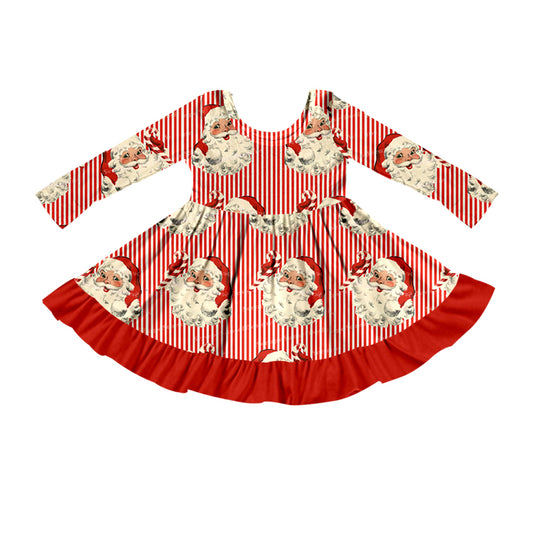 Baby Girls Christmas Stripes Santa Ruffle Twirl Dresses preorder(moq 5)