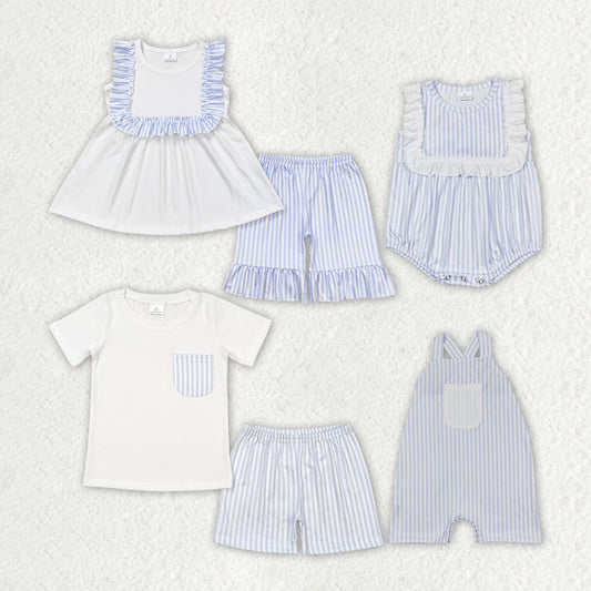 Baby Girls Boys Toddler White Stripes Sibling Rompers Clothes Sets