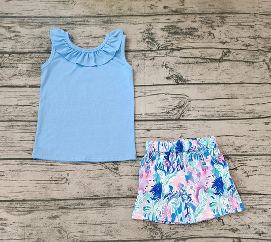 Baby Girls Round Neck Shirt Top Water Flowers Shorts Clothes Sets
