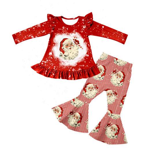 Baby Girls Christmas Stripes Santa Bell Pants Clothing Sets preorder(moq 5)