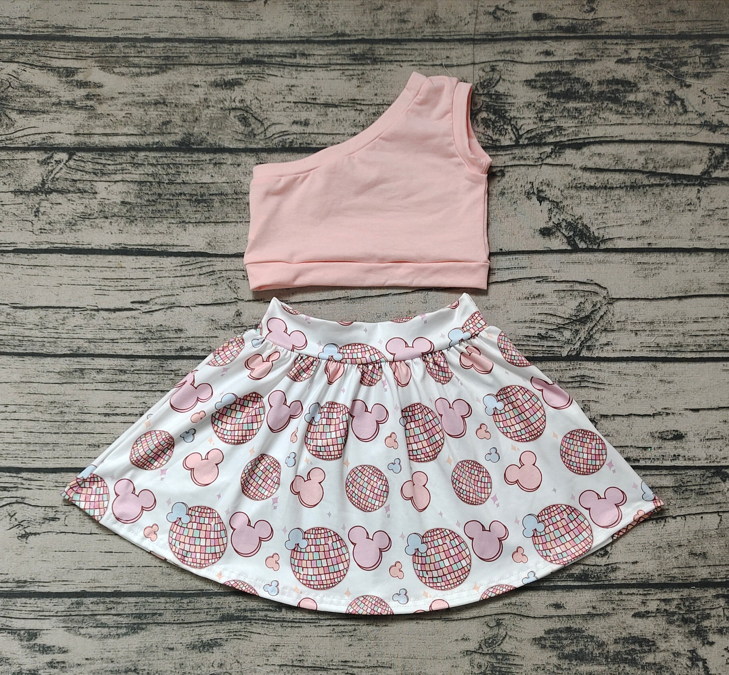 Baby Girls One Shoulder Top Disco Mouse Skirts Clothes Sets