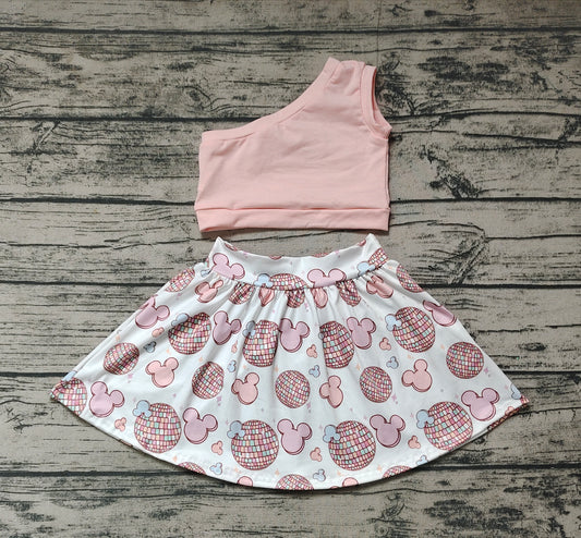 Baby Girls One Shoulder Top Disco Mouse Skirts Clothes Sets