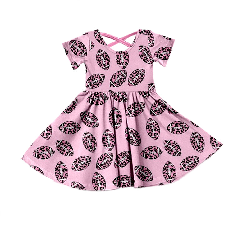 Baby Girls Pink Leopard Football Knee Length Dresses Preorder(moq 5)