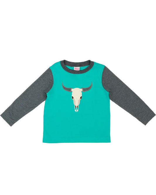 Baby Boys Green Western Cow Skull Long Sleeve Tee Shirts Tops preorder(moq 5)