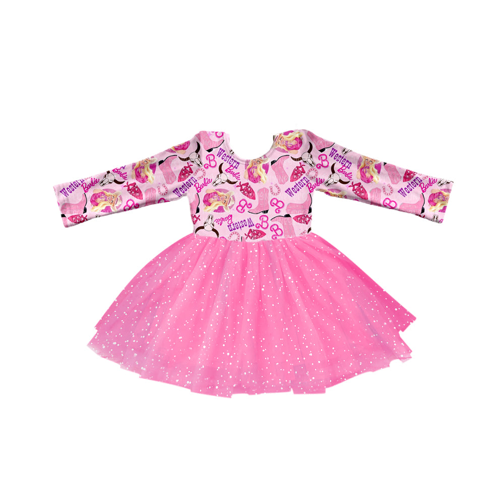 Baby Girls Pink Doll Cow Tutu Long Sleeve Dresses preorder(moq 5)