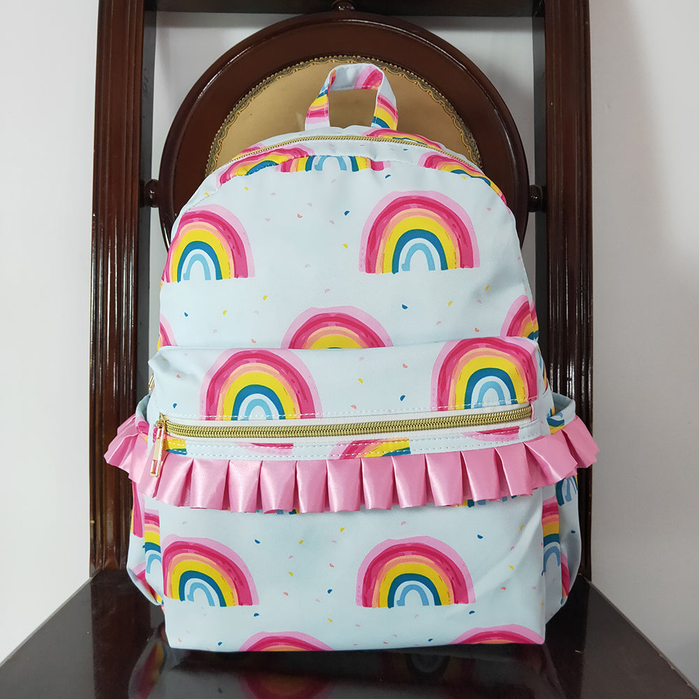 Baby Kids Girls Pink Ruffle Rainbow Backpack Back Bags