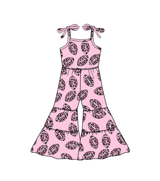 Baby Girls Short Sleeve Pink Leopard Football Bell Jumpsuits Preorder(moq 5)