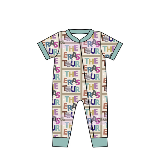 Baby Girls Blue Words Singer Short Sleeve Zip Rompers preorder(moq 5)