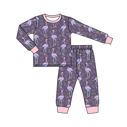 Baby Girls Fall Flamingo Leopard Pajamas Clothing Sets preorder(moq 5)