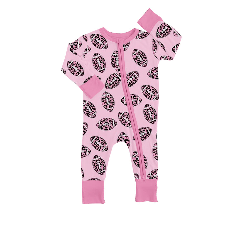 Baby Girls Football Pink Leopard Zip Rompers preorder(moq 5)