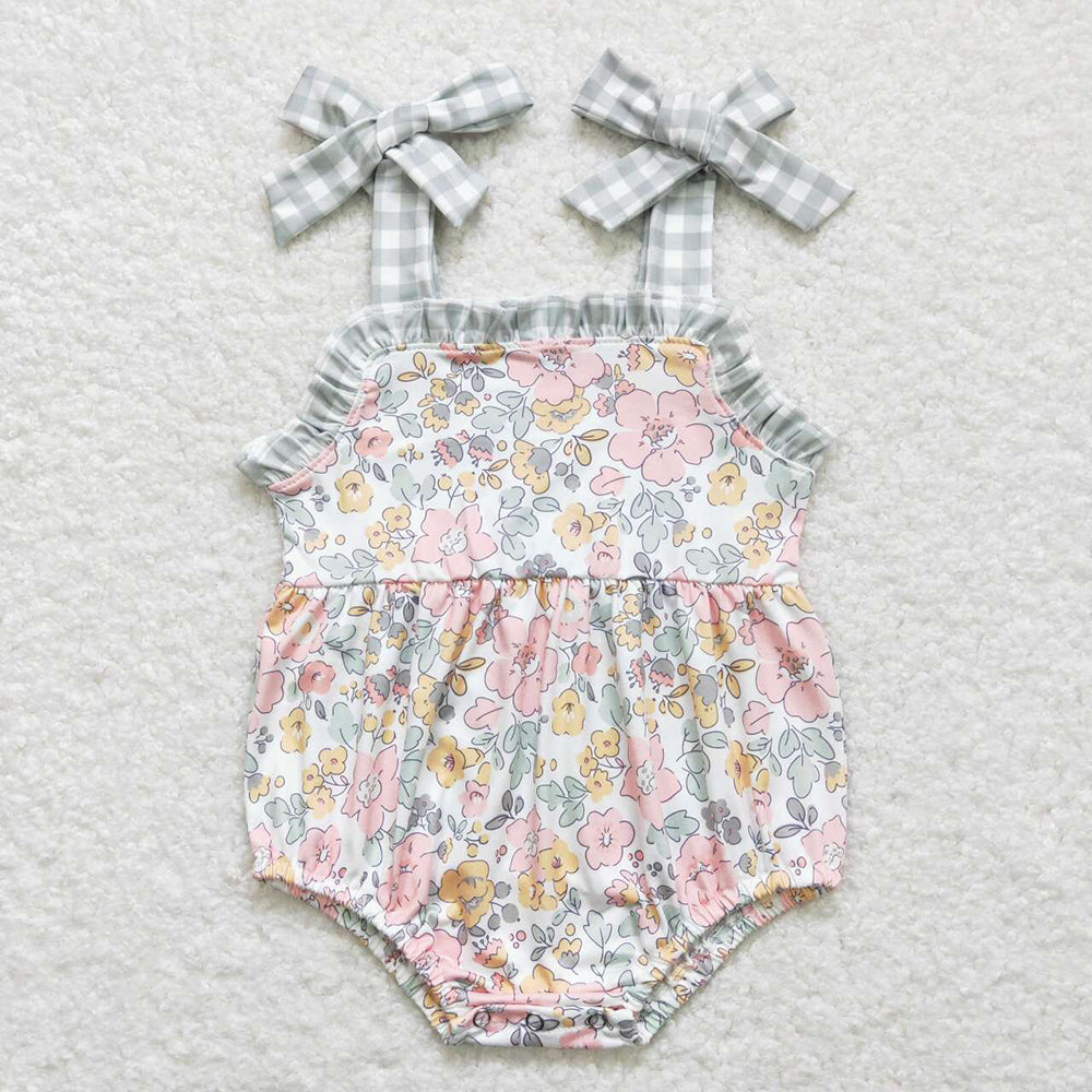 Baby Girls Pink Green Flowers Straps Summer Rompers
