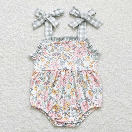 Baby Girls Pink Green Flowers Straps Summer Rompers