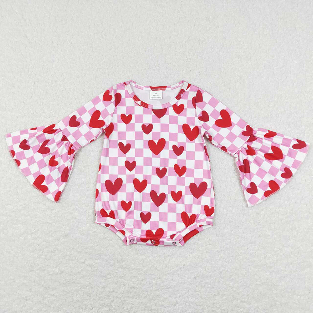 Baby Infant Girls Pink Checkered Valentine Long Sleeve Rompers