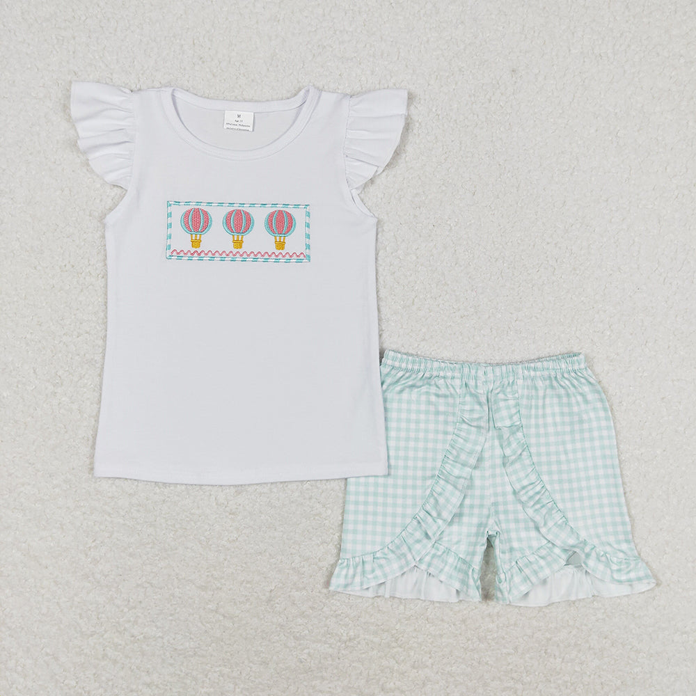 Baby Girls Hot Balloons Tee Shirts Top Ruffle Shorts Clothes Sets