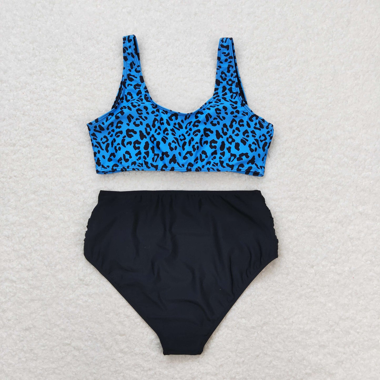 Adult Women Green Leopard Top Bottom Swimsuits Sets