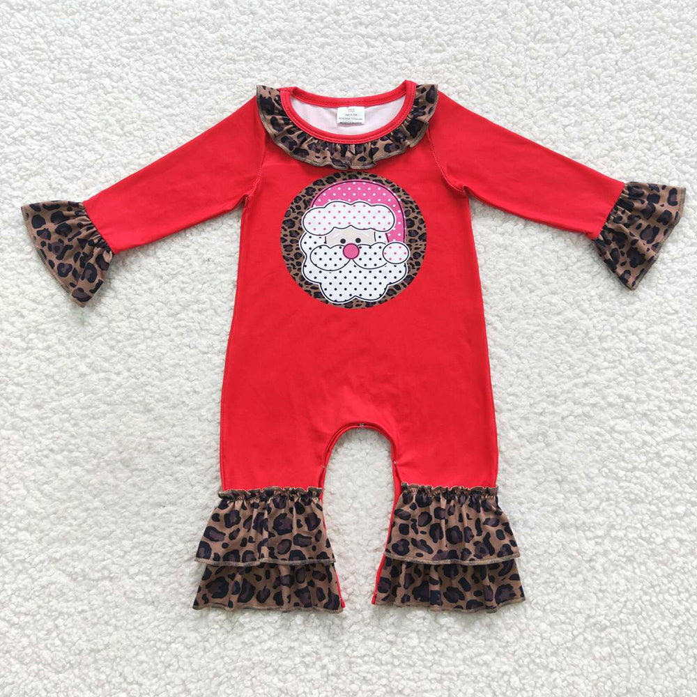 Baby Girls Christmas Santa Leopard Long Sleeve Rompers