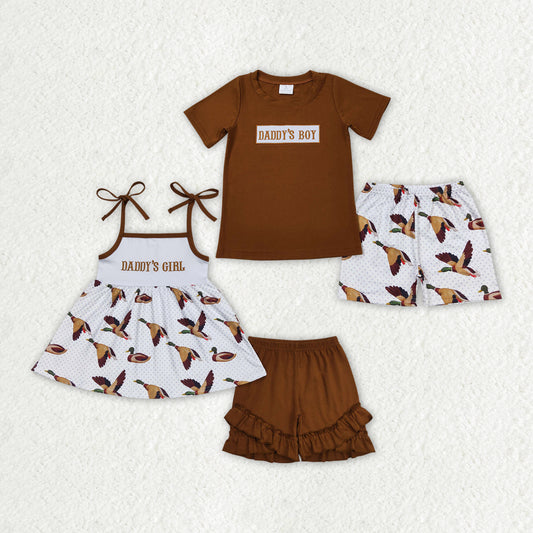 Baby Girls Daddy's Father's Day Duck Summer Sibling Shorts Clothes Sets