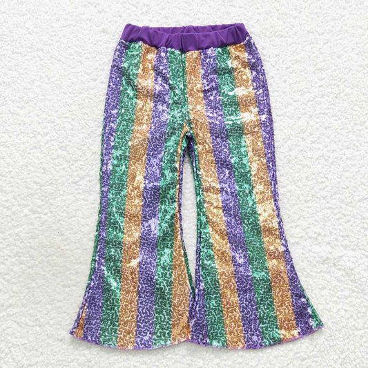 Baby Girls Purple Green Golden Sequin Bell Bottom Pants