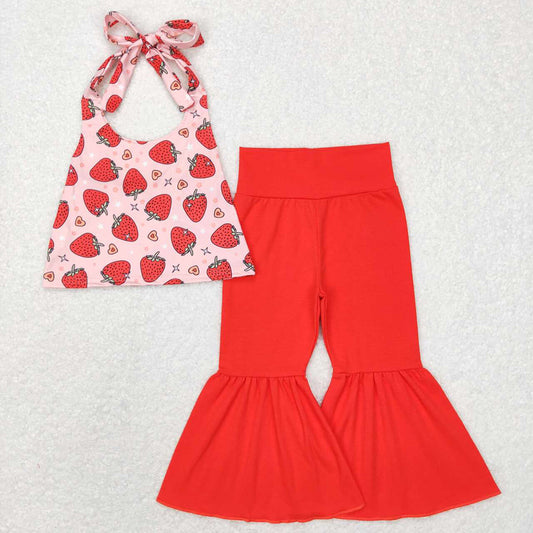 Baby Girls Strawberry Halter Top Bell Pants Clothes Sets