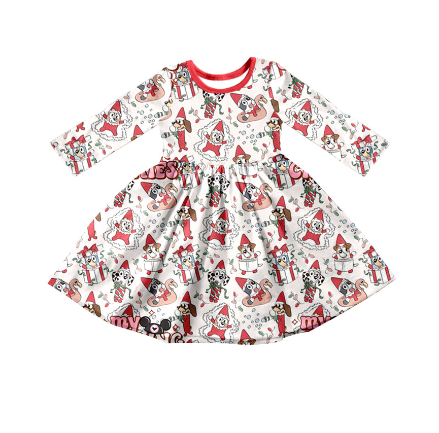 Baby Girls Christmas Dogs Long Sleeve Knee Length Dresses preorder(moq 5)