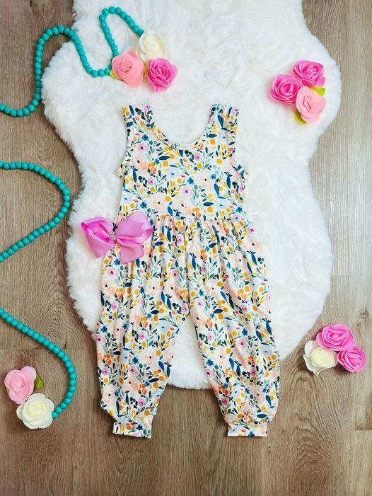 Baby Girls Green Flowers Sleeveless Jumpsuits Preorder (moq 5)