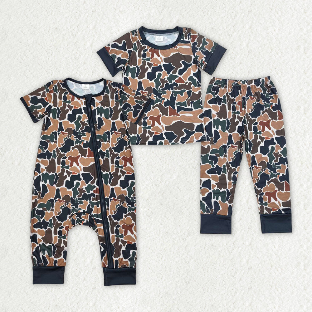 Baby Boys Sibling Brown Camo Rompers Bamboo Pajamas Clothes Sets