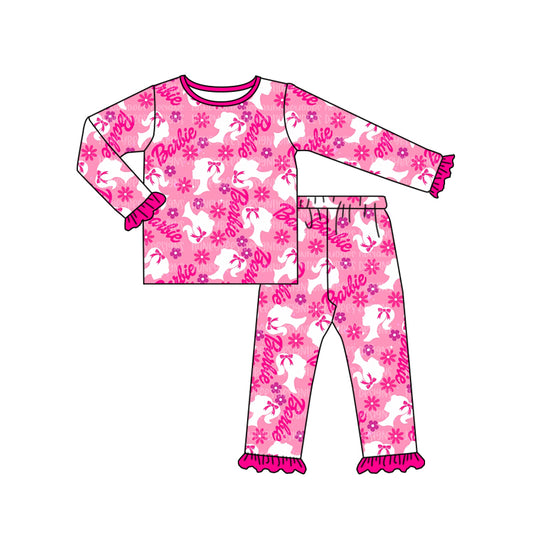 Baby Girls Pink Doll Long Sleeve Shirt Pants Pajamas Sets preorder(moq 5)