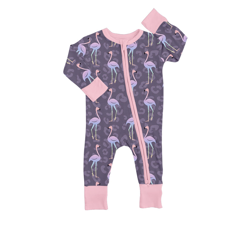 Baby Girls Fall Flamigo Zip Rompers preorder(moq 5)