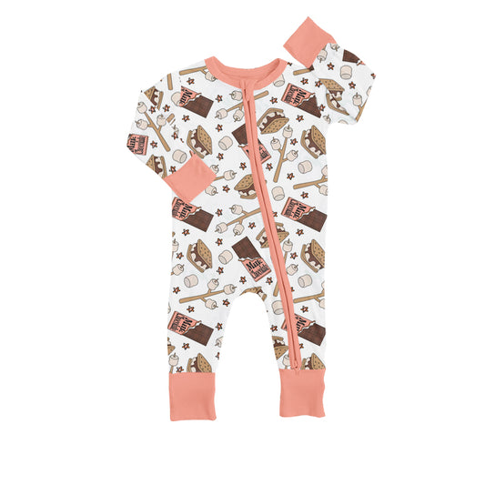 Baby Girls Chocolate Long Sleeve Zip Rompers preorder(moq 5)
