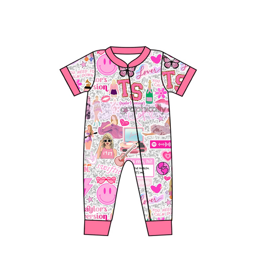 Baby Girls Pink Singer Short Sleeve Zip Rompers preorder(moq 5)