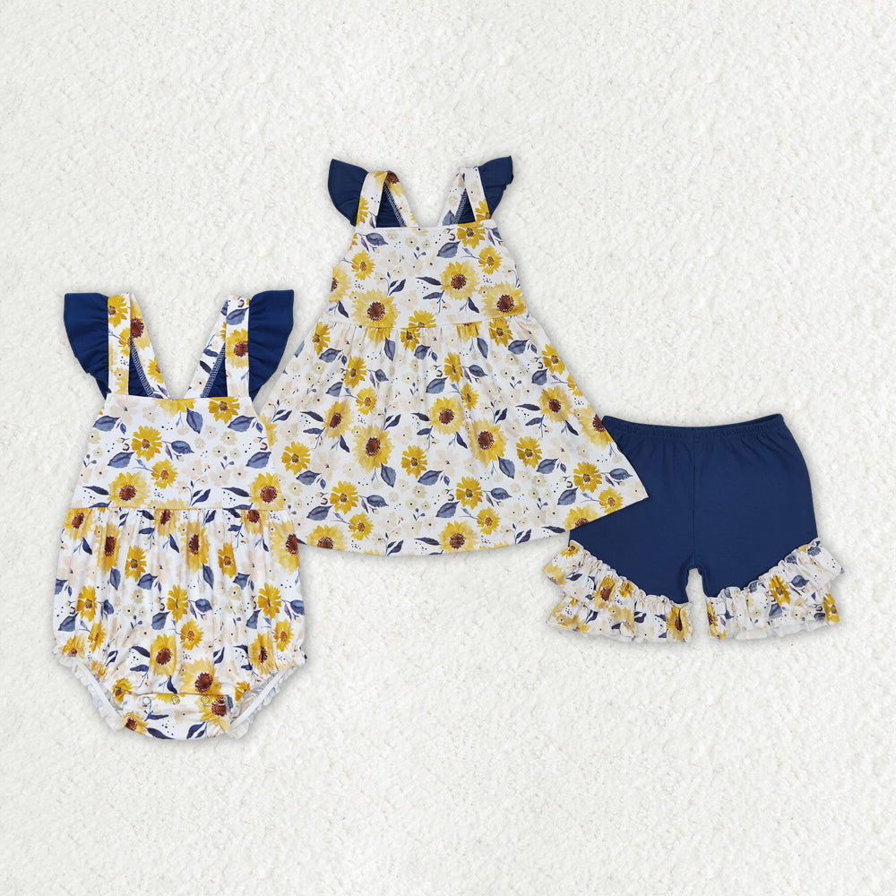 Baby Girls SunFlowers Sibling Romper Clothes Sets