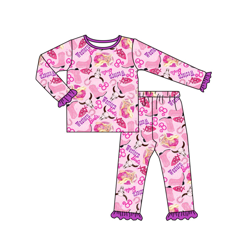 Baby Girls Pink Doll Western Cow Long Sleeve Shirt Pants Pajamas Sets preorder(moq 5)