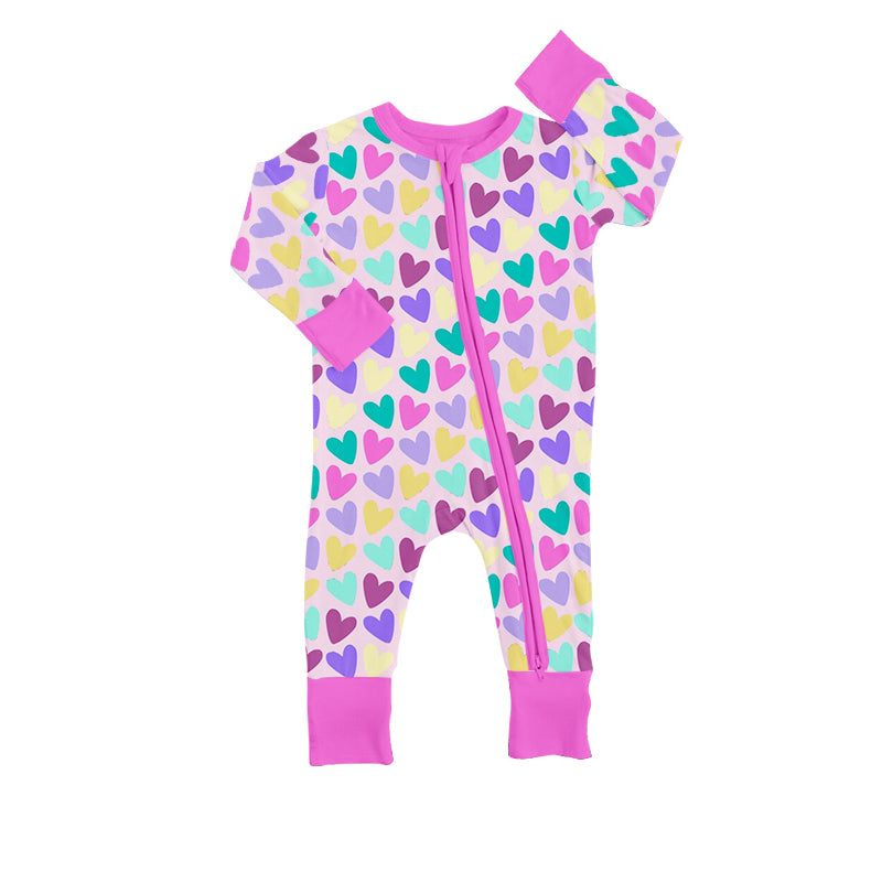 Baby Girls Valentines Purple Hearts Zip Rompers preorder(moq 5)