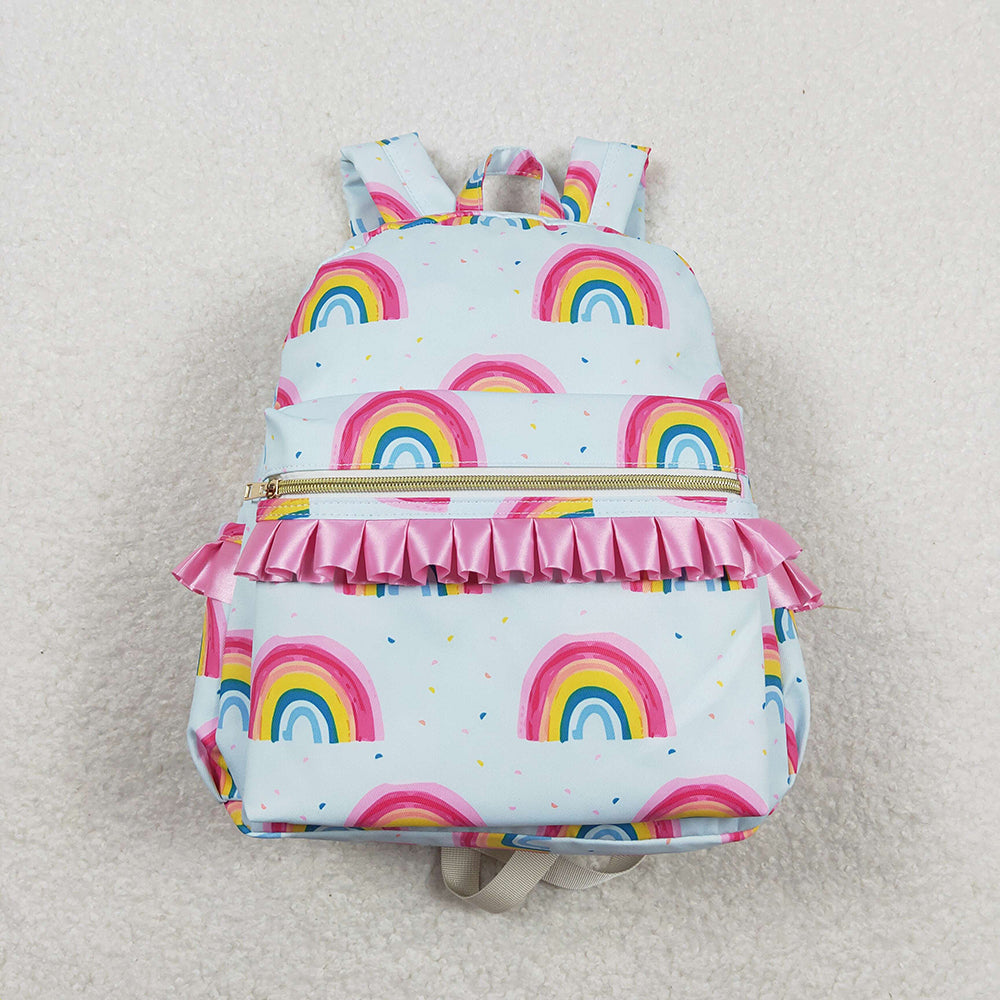 Pink Ruffly Backpack Baby Kids Girls Pink Ruffle Rainbow Backpack Back Bags – Aier Wholesale