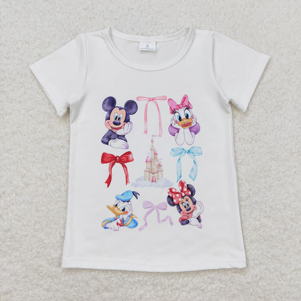 Baby Girls Cartoon Mouse Bows Short Sleeve Shirts Tops