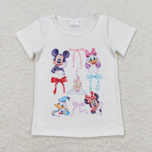 Baby Girls Cartoon Mouse Bows Short Sleeve Shirts Tops