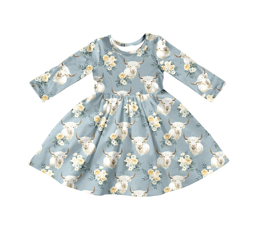 Baby Girls Flowers Cows Twirl Dresses preorder(moq 5)