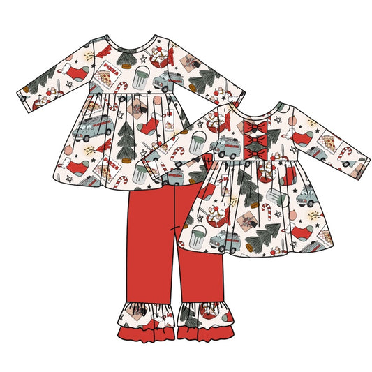 Baby Girls Christmas Present Bow Tunic Ruffle Pants Clothes Sets preorder(moq 5)