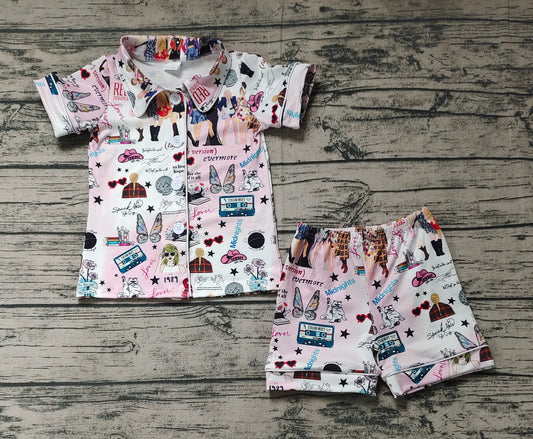 Baby Girls Singer Pink Buttons Shirts Shorts Pajamas Clothes Sets