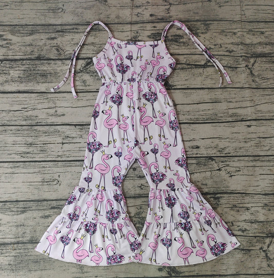 Baby Girls Summer Flamingo Straps Bell Bottom Jumpsuits