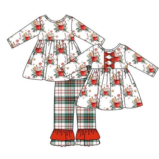 Baby Girls Christmas Cups Bow Tunic Ruffle Pants Clothes Sets preorder(moq 5)