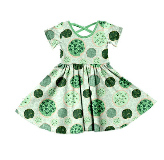 Baby Girls Short Sleeve St Patrick Quatrefoil Knee Length Dresses Preorder(moq 5)